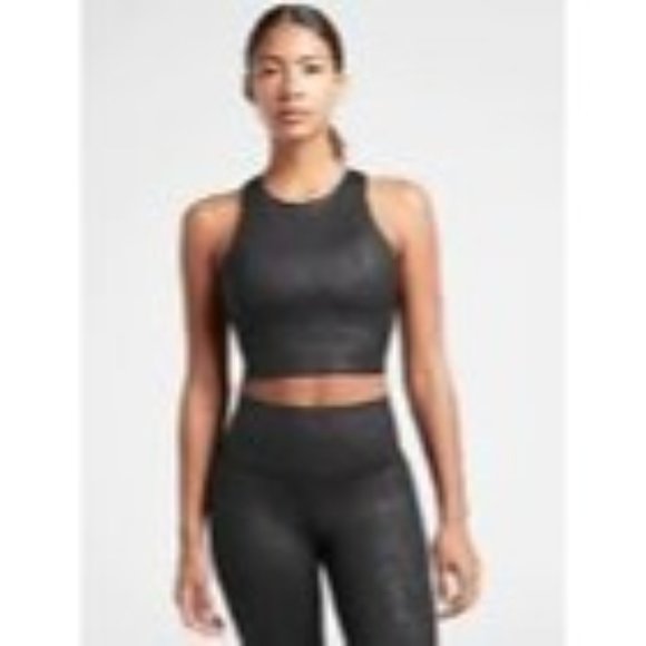 Athleta Small Black Embossed Conscious Crop Yoga Gym Active Athleisure Sports Br - Picture 6 of 6